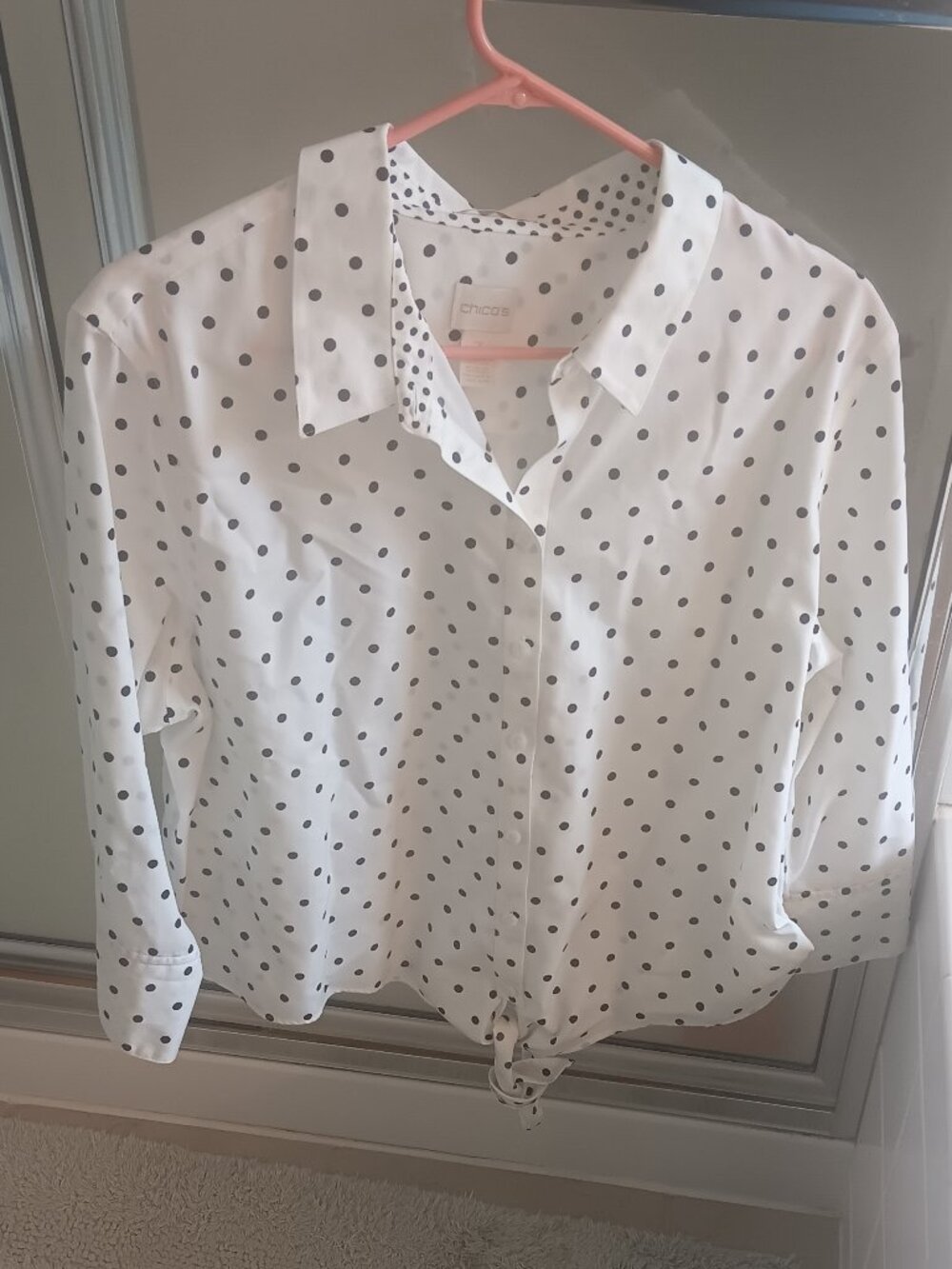 Chico’s White Black Polka Dot Button Down Tie Front Shirt Blouse